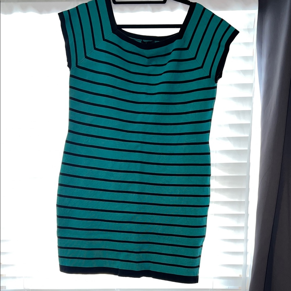 Moda International Teal and Black Striped Dress